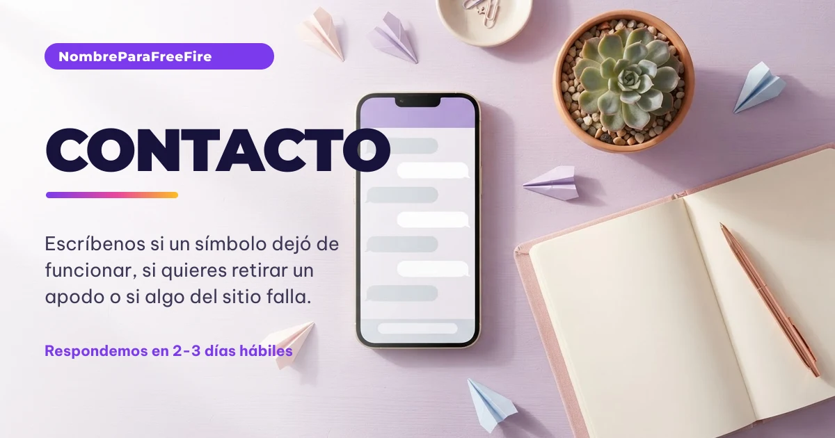 Contacto de NombreParaFreeFire: escríbenos sobre nombres y símbolos para Free Fire