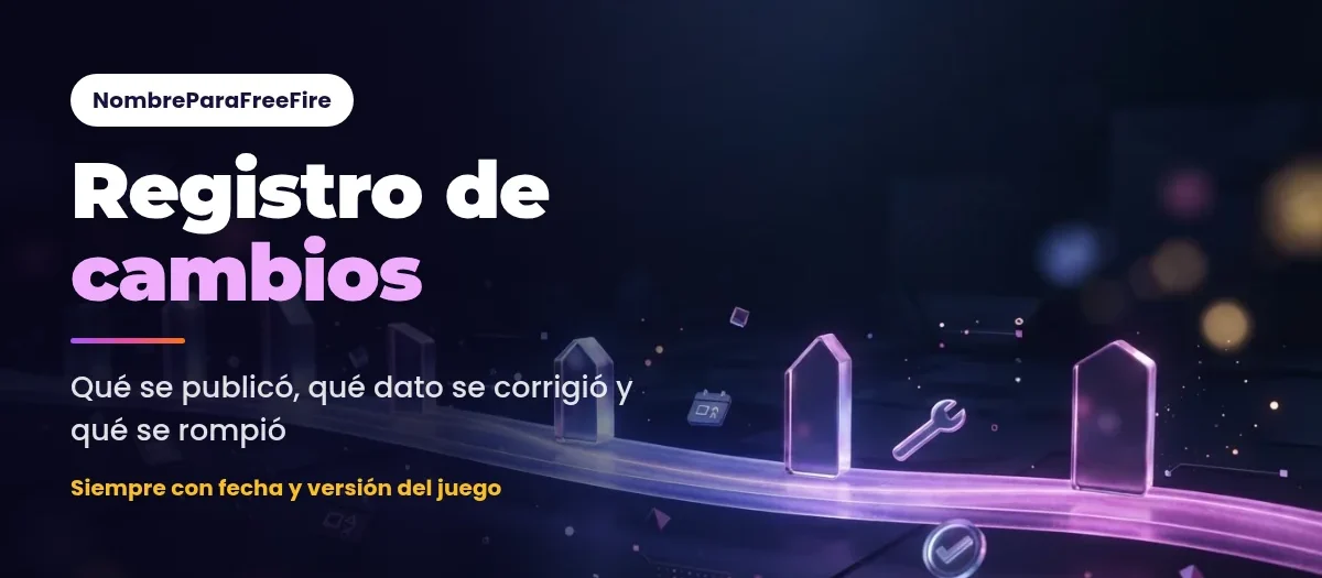 Registro de cambios de NombreParaFreeFire con fecha y versión del juego