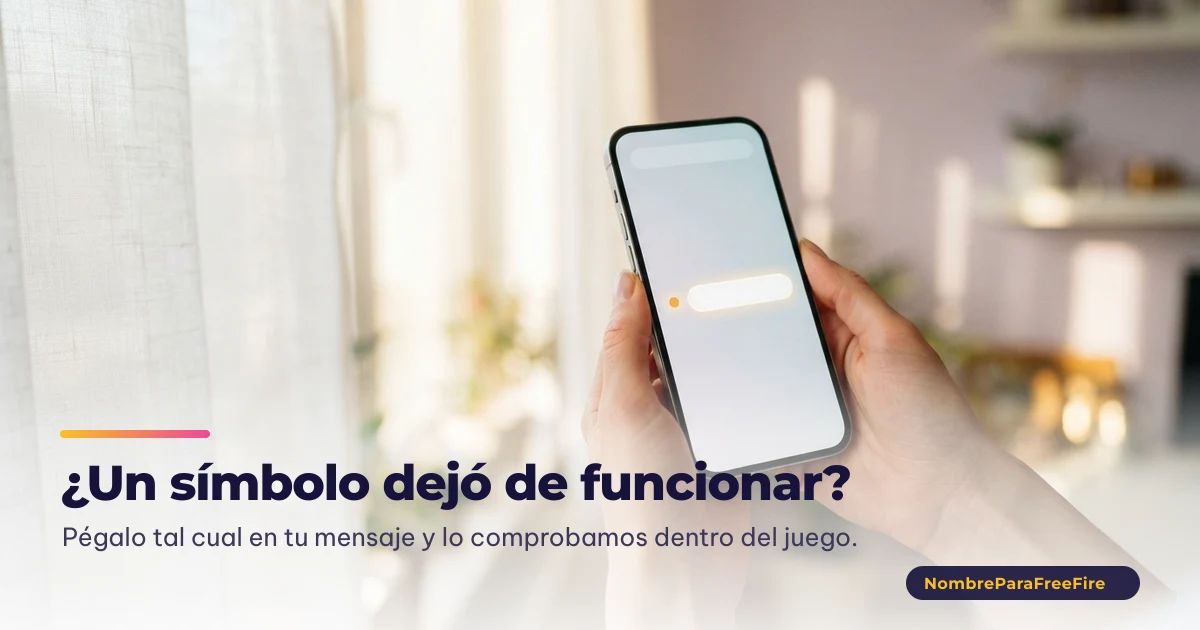 Persona revisando en el móvil un símbolo para nombre de Free Fire que dejó de funcionar