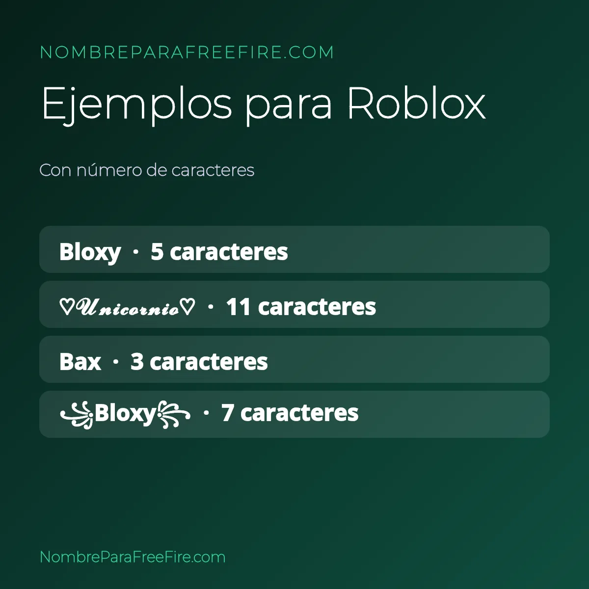 Ejemplos de nombres para Roblox con número de caracteres