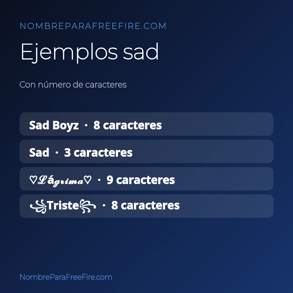 Ejemplos de nombres sad para Free Fire